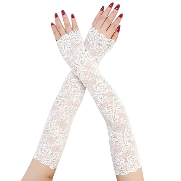 UV Protection Lace Arm Sleeves, Women's Floral Lace Sleeves Hollow Out Long Sunscreen Gloves Fingerless Driving Gloves