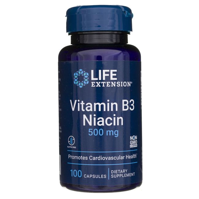 Life Extension Vitamin B3 Niacin 500 mg 100 Capsules-