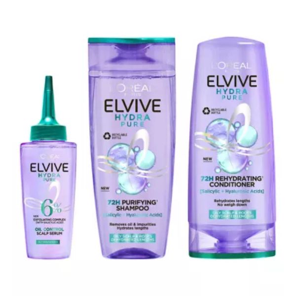 L’Oréal Paris Elvive Hydra Pure Scalp Serum, Shampoo & Conditioner Set for Oily Roots & Dehydrated Lengths