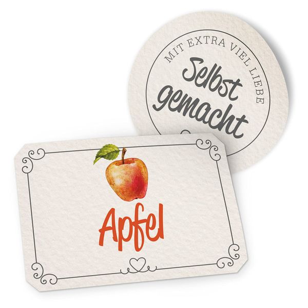 itenga Marmeladen Etikett APFEL Aufkleber selbstgemacht Sticker weiß Landhausstil selbstklebend - hochwertiges Papier - 10 Aufkleber rund und 10 Aufkleber rechteckig