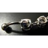 925 SILVER Dangle Belly Bar with 3 DROPS Clear Crystals (6 MM)