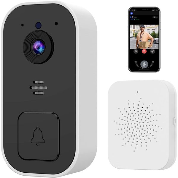 Smart Wireless Remote HD Security Video Doorbell Camera Intelligent Visual Night Vision WiFi 2-Way Audio Video Calls, Photo, Recording, APP Control with Chime Self-Installation Rechargeable Wide Angle