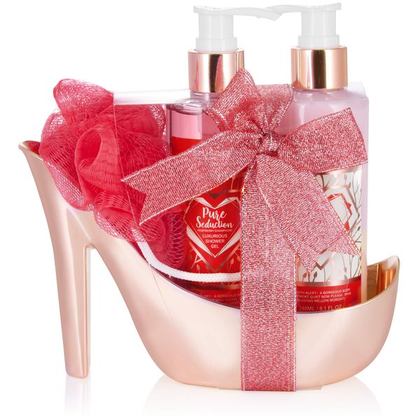 BRUBAKER Cosmetics 5-pcs Bath and Shower Set Raspberry Champagne - Care Gift Set in High Heel Rosé Gold