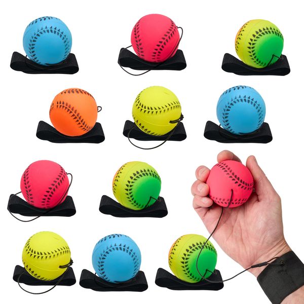 Wrist Baseballs Neon Reactive - 12 Pack - Practice Sports Balls for Fun Outdoor Activity for Kids - Spring Training, Party Favor, Baseball Season Gift, Sports Team Party Bag Filler