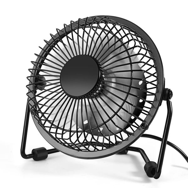 AMKEN Small Desk Fan, 4 Inch USB Fan Powered by USB, 360° Rotation - Small Fans for Bedroom, Office, Table - Ultra-quiet Personal Cooling Fan with Metal Construction