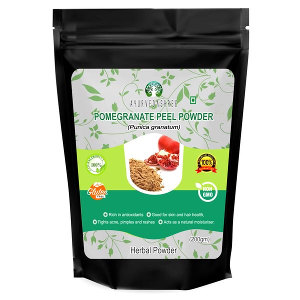 AYURVEDASHREE Pomegranate Peel Powder 200 Gm | Antioxidant for Skin | Promotes Youthful Skin | Natural Punica Granatum | Gluten Free & Non GMO | Skin Care