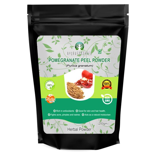 AYURVEDASHREE Pomegranate Peel Powder 200 Gm | Antioxidant for Skin | Promotes Youthful Skin | Natural Punica Granatum | Gluten Free & Non GMO | Skin Care