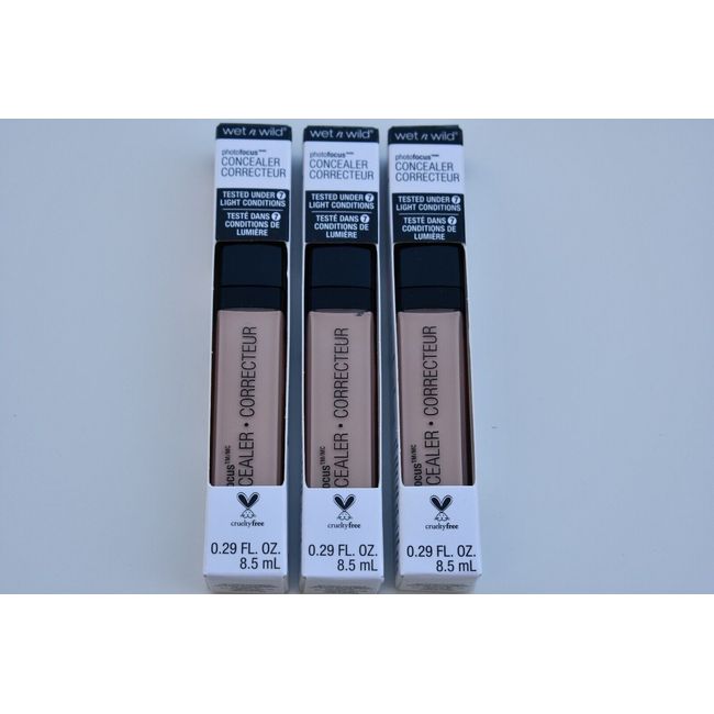 Lot of 3 Wet N Wild Photo Focus Cream Concealer, 840B Light Ivory, 0.29 fl oz EA