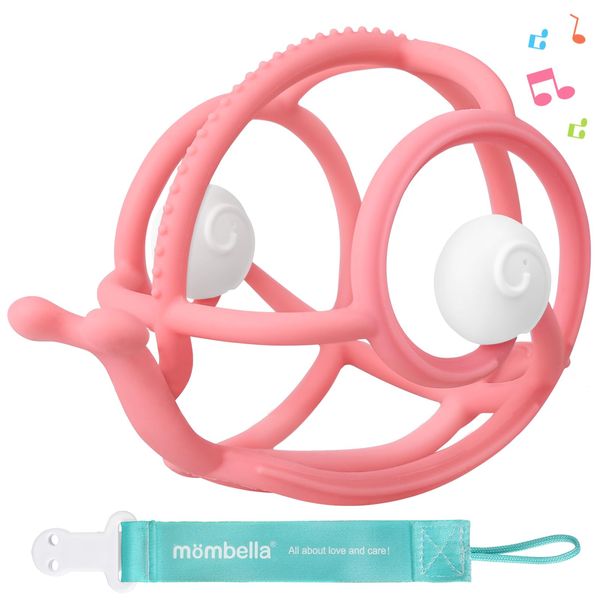 Mombella Snail Teething Rattle Toys for Babies 0-6 Months, Baby Teethers & Rattles Toys 6-12 Months, Silicone Infant Teething Toys for 3-9 Months Old, Great Newborn Gifts for Boys Girls, Pink