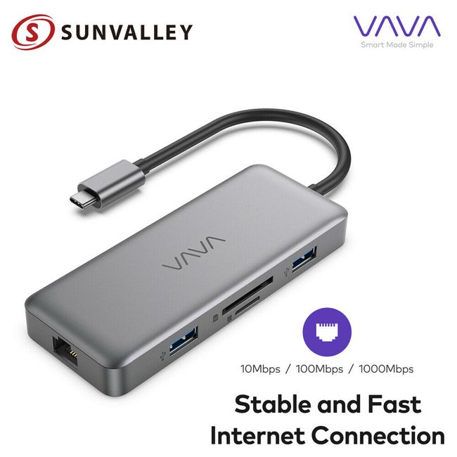 VAVA USB C Hub 8-in-1 Adapter 4K HDMI Ethernet Port USB 3.0 SD/TF silver