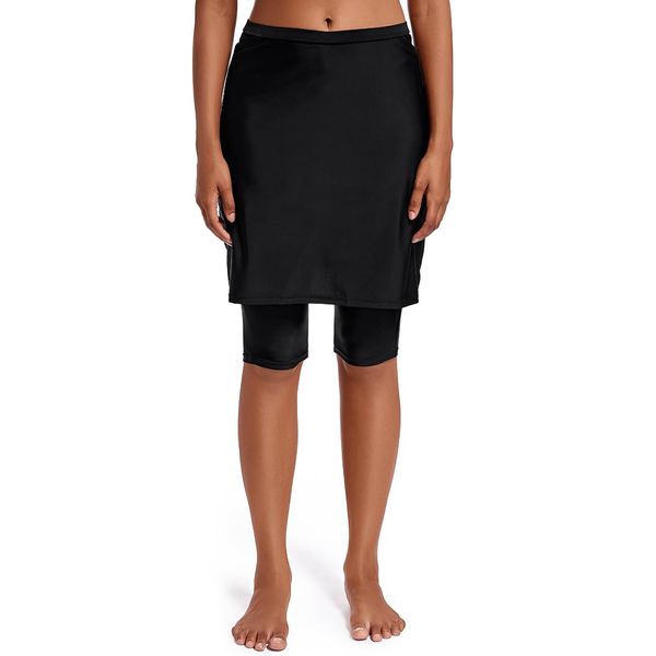 Micosuza Womens Skirted Swim Capris Sun Protective UPF 50+ Swimming Tight with Attached Skirt Sport Leggings Black