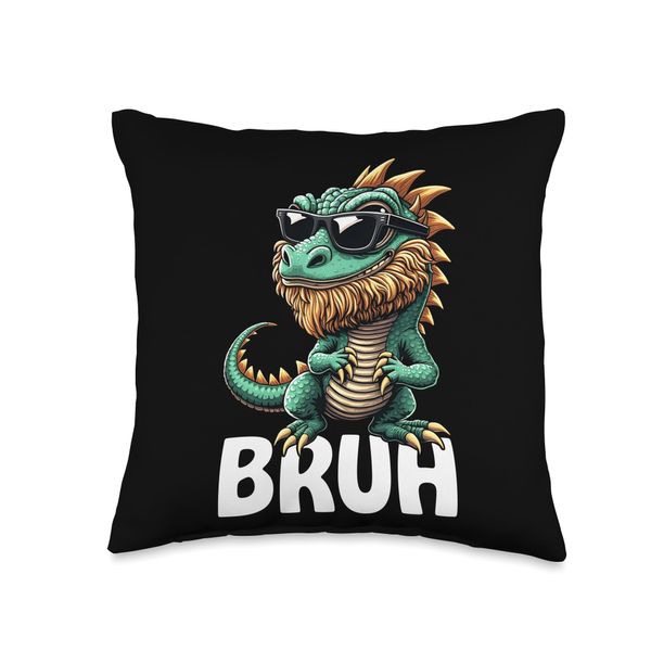 Tiny Dinosaur Bruh Bearded Dragon Lover For Men Women Throw Pillow