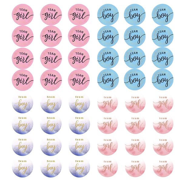 Pack of 48 Gender Reveal Stickers Team Boys Team Girls Label Stickers Blue and Pink for Party Invitations Voting Game Gender Reveal Baby Decorations Baby Shower (Round)