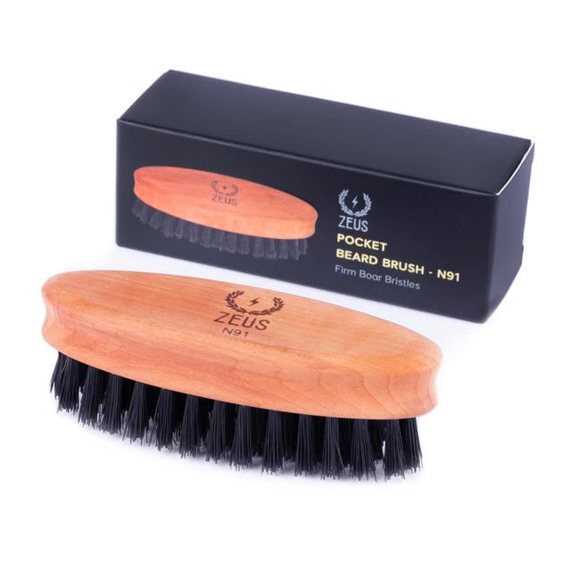 Boar Bristle Beard Brush For Men, With Medium Hard Bristles To