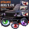 2PCS LED Dynamic Devil Eyes Light 33 Modes 12V Remote Control Headlight Retrofit