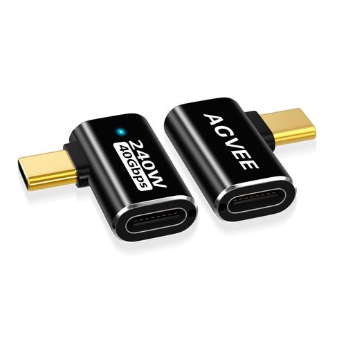 AGVEE 2 Pack Side Angle USB4 USB-C Male to USB-C Female Adapter Converter Video USB 4.0 240W 40G Data Extension Coupler Connector, Black