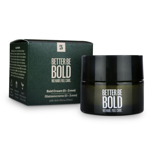 BETTER BE BOLD Pflegende Glatzencreme (0-3mm) | Natürlicher Anti-Shine-Effekt | Gegen Hautirritationen und Rasurbrand | Feuchtigkeitsspendend | Premium-Pflege für Glatzenträger | 50ml