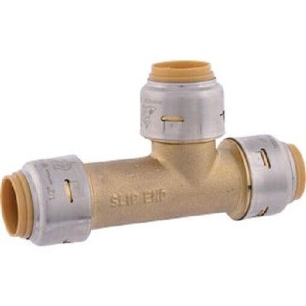 (3)-SharkBite 1/2 In. Push Fit Brass Slip Tee Model UR3362A