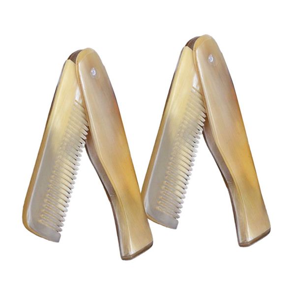 EXCEART 2pcs Ox Horn Hair Comb Pocket Folding Hair Comb Anti Static Portable Comb Prevent Hair Loss for Woman Men Travel Home Use