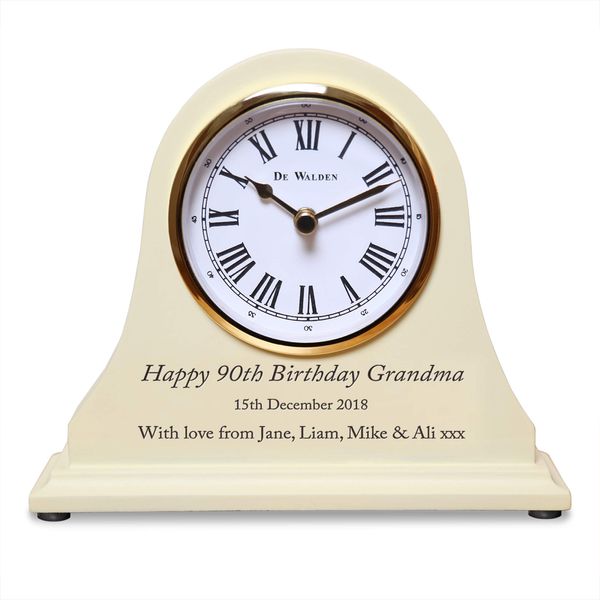 De Walden Girl's 90th Birthday Gift Engraved Wooden Mantel Clock Beige 15cm x 18cm 90 Years