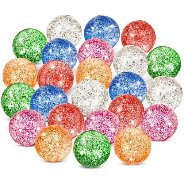 Hxezoc 24 Pcs Glitter Bouncy Balls for Kids, 32mm 6 Colors Rubber Bounce Balls Bulk for Party Favors, Goodie Bag Fillers, Easter Gift Bag Stuffers, Basket Stuffers, Classroom Prizes