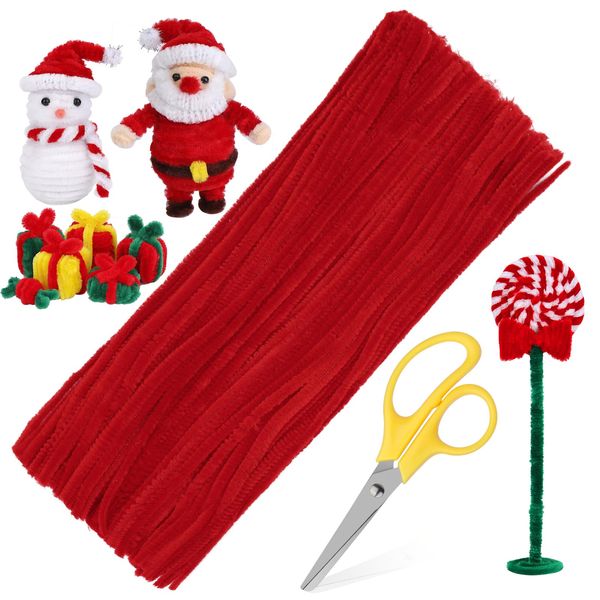 Zxiixz 100Pcs Pipe Cleaners, Pipe Cleaners Craft, Creative Craft Pipe Cleaners for Festivals DIY Hand Arts, Chenille Stems Crafting Pipe Cleaners, Craft Supplies for Home Handcraft Decorations/Red