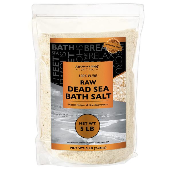 5 lbs Raw Dead Sea Salt - Contains All Dead sea Minerals Including Dead sea Mud - Fine Medium Grain Bath Salt Large resealable Bulk Pack