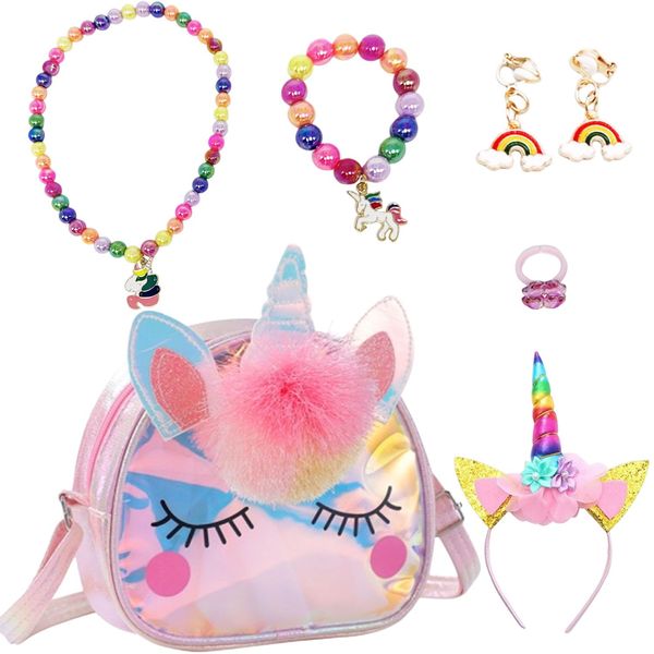 Unicorns Bag Toy Gifts for Girls Age 2-4, Toddler Girls Cute Unicorn Bag with Jewelry Set Gifts Sets , Baby Girls Unicorn Purse Cute Make Up Sets Birthday Christmas Gift for 2 3 4 5 6 Year Old Girls