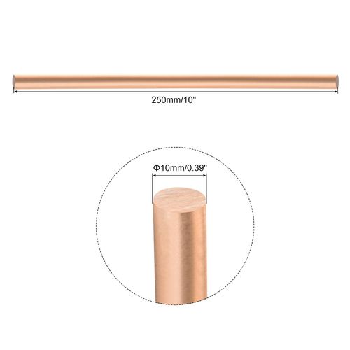 MECCANIXITY 1 Pack Pure Copper Round Rod 10mm/0.39 Inch Diameter 250mm/10 Inch Length Solid Copper Rod Lathe Bar Stock for DIY Metal Craft Metal Working Hobbies