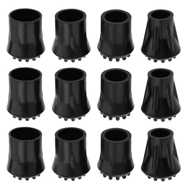 YINETTECH 12pcs Walking Stick Anti-Slip Ferrules Crutch Rubber Ring Trekking Hiking Cane Rubber Protector Black Raised Point Anti-Slip Crutch Washer