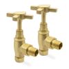 Angled Brushed Brass Crosshead Valves for Radiators & Towel Rails