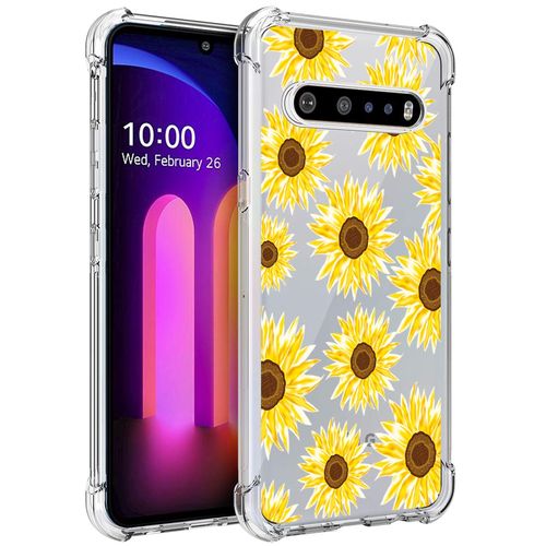Osophter for LG V60 ThinQ Case,LG V60 Case Flower Floral for Girls Women Shock-Absorption Flexible TPU Rubber Phone Cover for LG V60 ThinQ(Sun Flower)