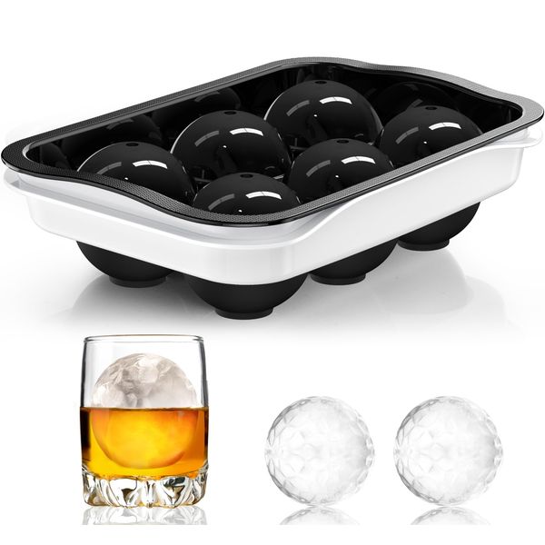 ICEXXP Whiskey Ice Ball Maker, [Fill without Funnel & Easy Release] 2.2'' Round Large Ice Cube Trays with Cover, Reusable Sphere Silicone Ice Tray with Lids for Bourbon, Brandy, Gift for Whisky Lover