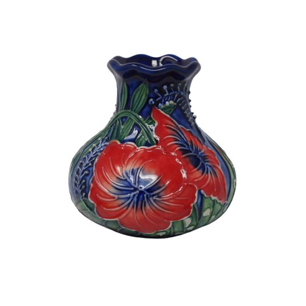 Old Tupton Ware Hand Painted Tube Lined Hibiscus Pattern 3" Vase