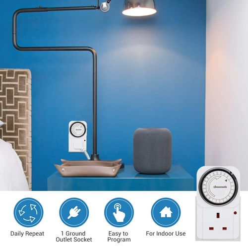 DEWENWILS Timer Plug Socket UK, 24 Hour Programmable Energy Saving Light Timer for Home Security, Lamp, Router Christmas Light, Coffee Machine, Home Appliances, CE Listed (3 Pack)