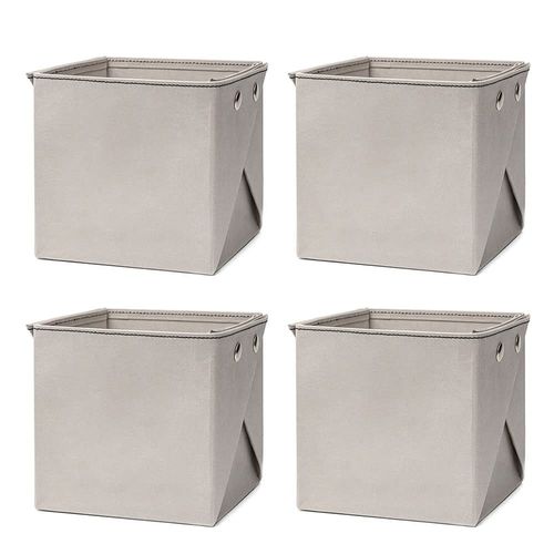 Muka 4 Pack Washable Paper Boxes, Recyclable Leather-Like Storage Bags, 5-7/8 Inch Cubic Cases for Organizing