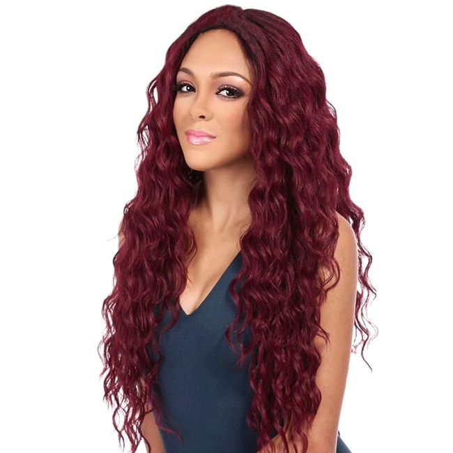 PORSMEER Long Wavy Wine Red Wigs for Women Middle Part Fluffy Curly Wig Natural Looking Synthetic Heat Resistant Fiber Wigs Hair Replacement Wigs for Daily Party Use Wig (Burgundy)