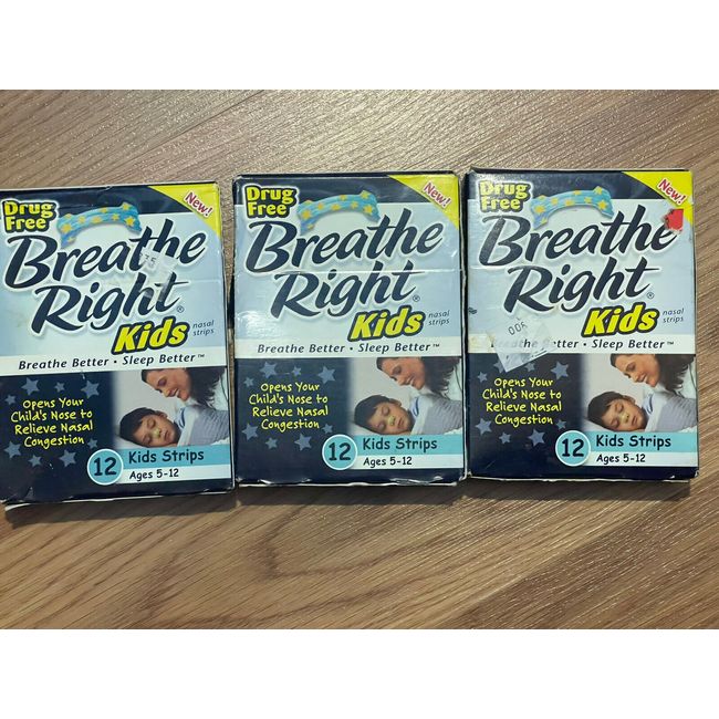 Breathe Right KIDS STRIPS AGES 5-12 (3 Boxes Of 12 Strips) DISCONTINUED NOS