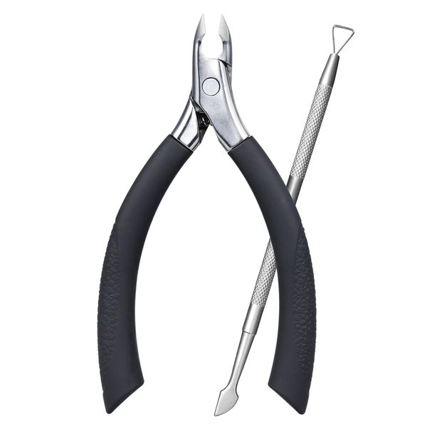 SG Nekoo Cuticle Nippers Professional Nail Cuticle Trimmer Sharp Slanted Straight Blades Cutters Scissors with Rubber Handle for Fingernails and Toenails (Black-2P)