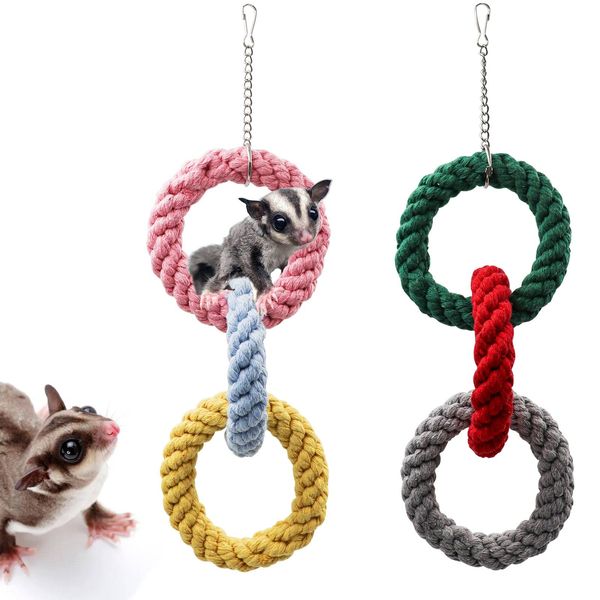 2 Pack Sugar Glider Hanging Three-Ring Climbing Toys, Colorful Sugar Glider Swing Toys, Sugar Glider Hamster Rats Toys, Cage Accessories for Sugar Glider Ferret Hamster Squirrel Chinchilla Parrots