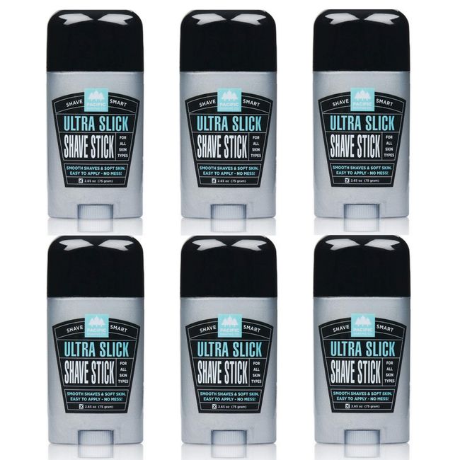 Pacific Shaving Company Ultra Slick Shave Stick - Easy Apply, No Mess, Smooth Shaves & Soft Skin, TSA Friendly, All Skin Types, With Safe and Natural Ingredients, 75 gm (6 Pack)