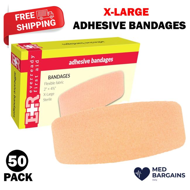 Ever Ready First Aid Adhesive Bandages 2" x 4-1/2"  X-Large Flexible - 50 Pack