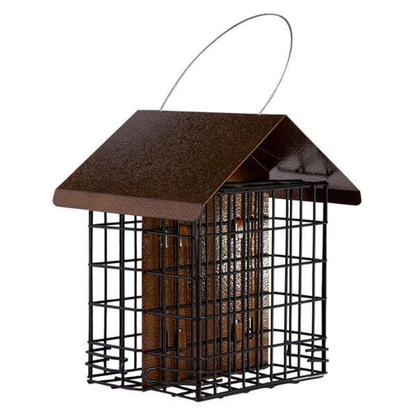 MEKKAPRO Suet Feeder for Outside Hanging Metal Roof, Woodpecker Feeder, Two Suet Bird Feeder Capacity, Cage Hanger Hanging Bird Feeder Easily Fits 2 Suet Cakes Holder - Wild Bird Feeder Basket