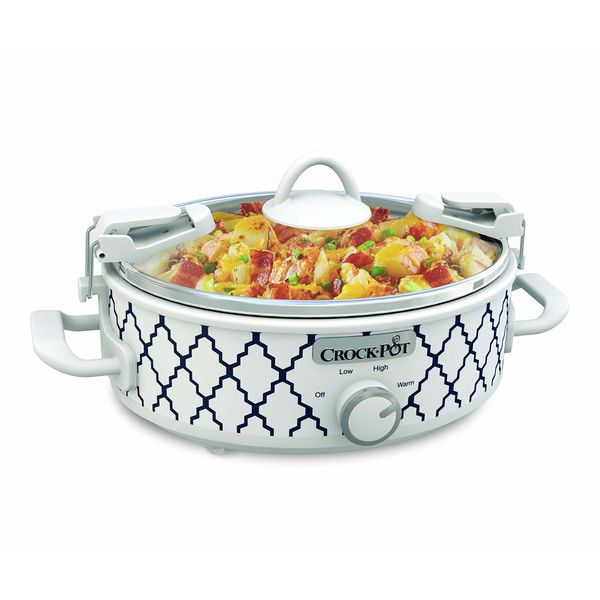 Crock-Pot Small 2.5 Quart Casserole Slow Cooker, White/Blue