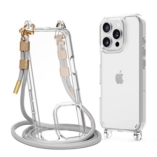 Lawonda for iPhone 16 Pro Max Case with Strap, Clear Shockproof Crossbody Phone Cover w/Removable Anti-Theft Adjustable Lanyard for Women, Travel, Shopping, Hiking (6.9", Grey)