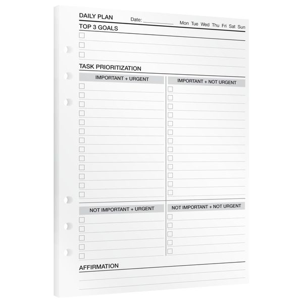 KOMPASS® Daily Planner | A5 Planner Inserts | 30 Sheets for Task Prioritization & Time Management | Eisenhower Matrix, To-Do Lists & Reflection | Bullet Journal & Productivity Refills