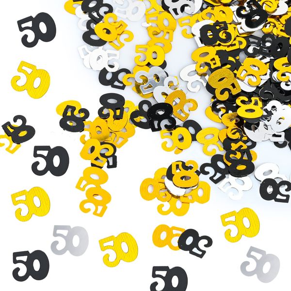50th Birthday Confetti, 30g Black Gold Silver Table Confetti, Metallic Glitter Foil Table Confetti Sequins for 50 Years Birthday Party Anniversary Table Party Decorations