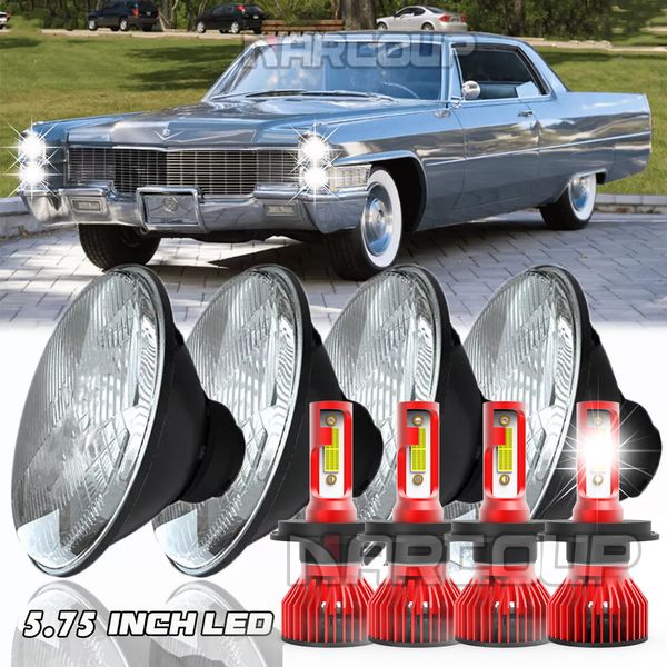 4PC 5.75 5-3/4" Chrome Led Headlight For Cadillac DeVille 62-74 Calais 65-74