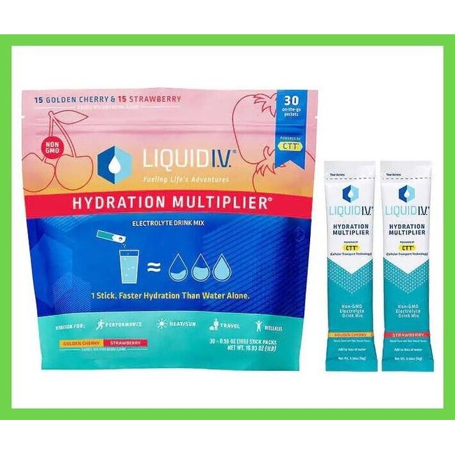 Liquid I.V. Hydration Multiplier, 30 Individual (15 Golden Cherry & Strawberry)