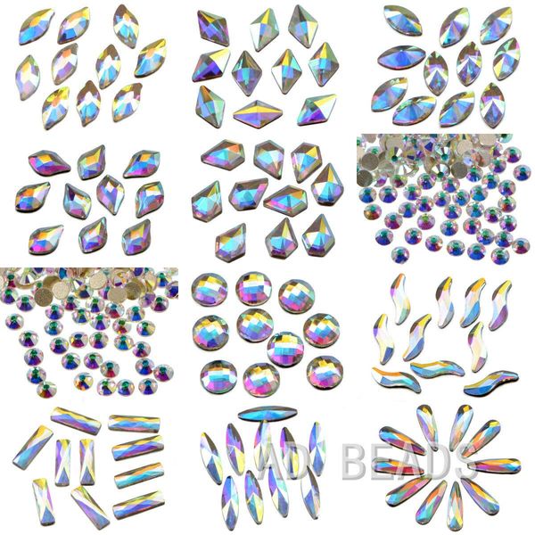 AD Beads 300 Pieces Flat Back Gems 11 shapes Crystal Rhinestones 12 Sizes Rhinestones for Crafts Nail Face Art Clothes Shoes Bags DIY( Clear AB)